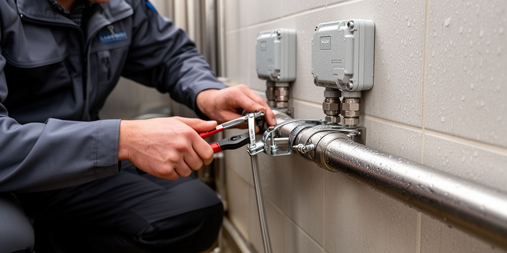 Монтаж нержавеющих труб и отводов в зоне насосного оборудования