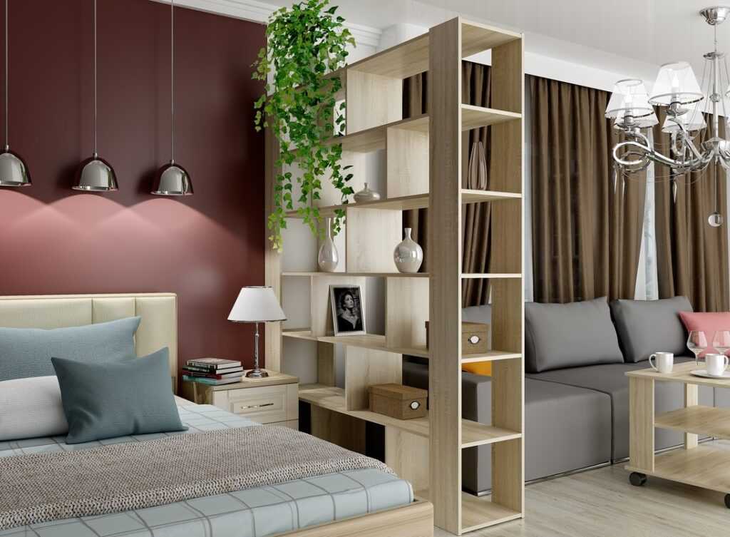 Стеллажи для комнаты: варианты зонирования разных комнат, функциональные особенности