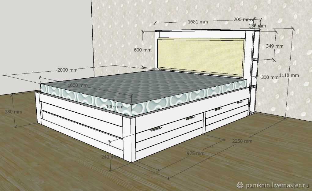 Двуспальная кровать своими руками, чертежи и схемы