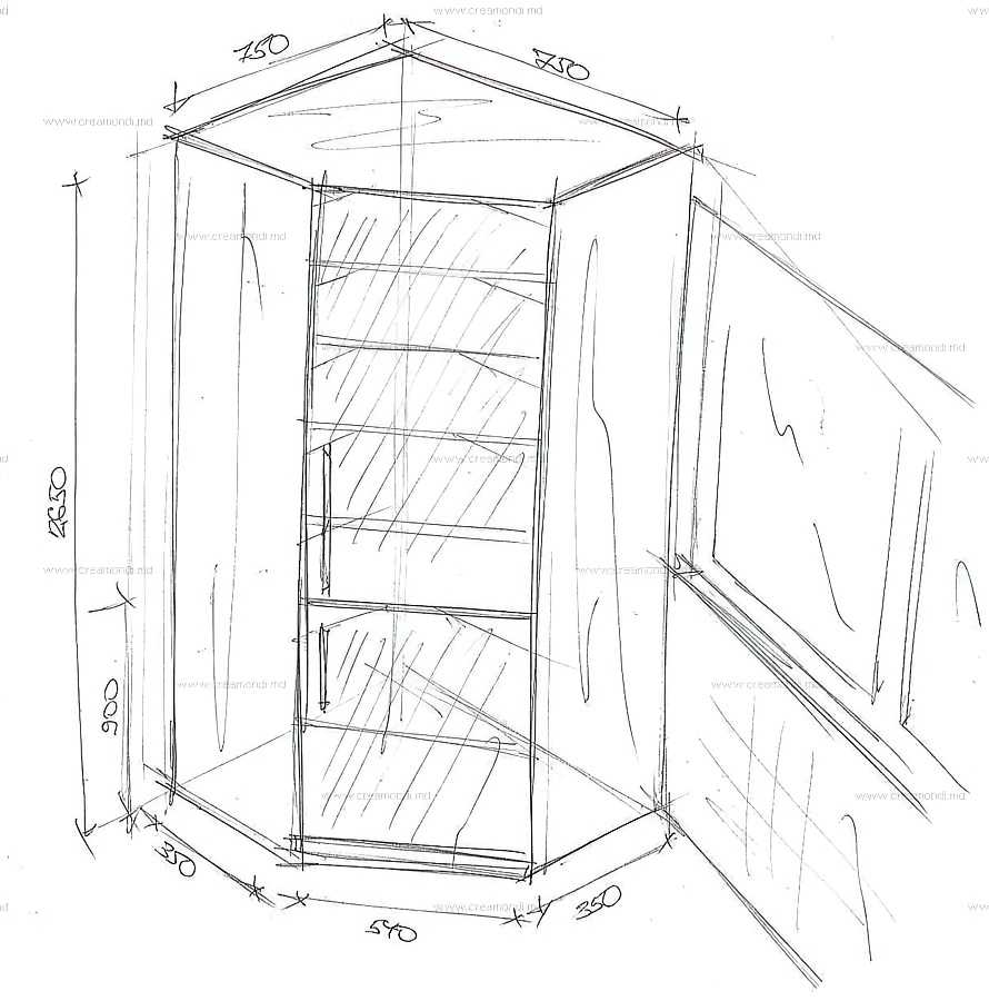 Как нарисовать угловой шкаф в проекции - 87 фото