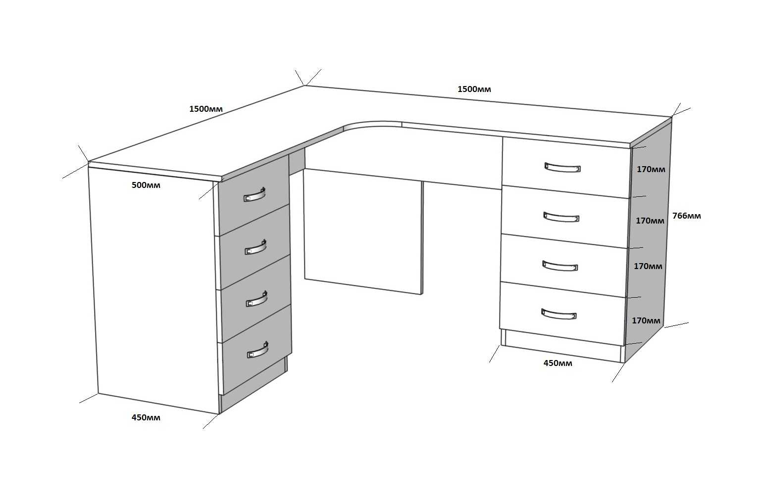 письменный стол угловой схема