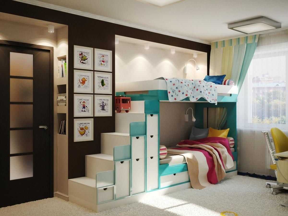 Двухъярусная детская кровать в интерьере спальни: 75 фото дизайна