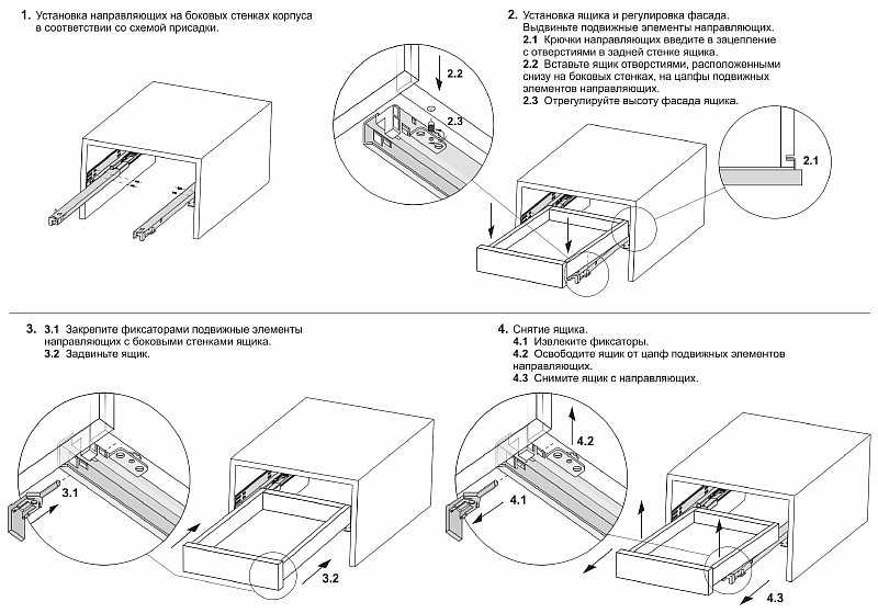 Как снять ящик с телескопических направляющих: как вытащить с доводчиком в кухонном гарнитуре, комода или шкафа