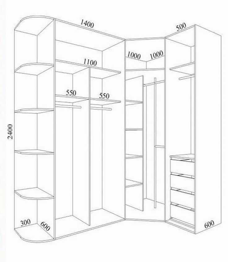 Чертежи угловых шкафов с размерами и схемы