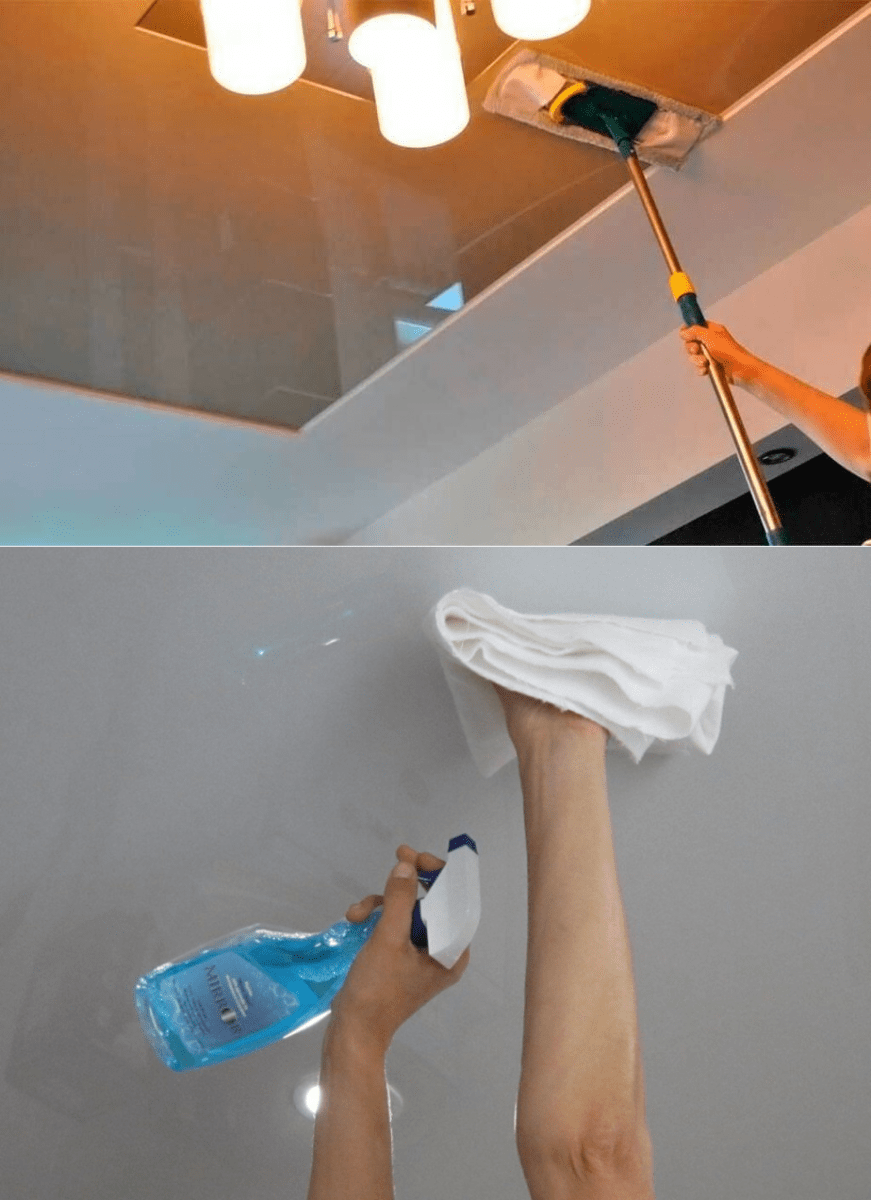Как помыть глянцевые натяжные потолки без разводов