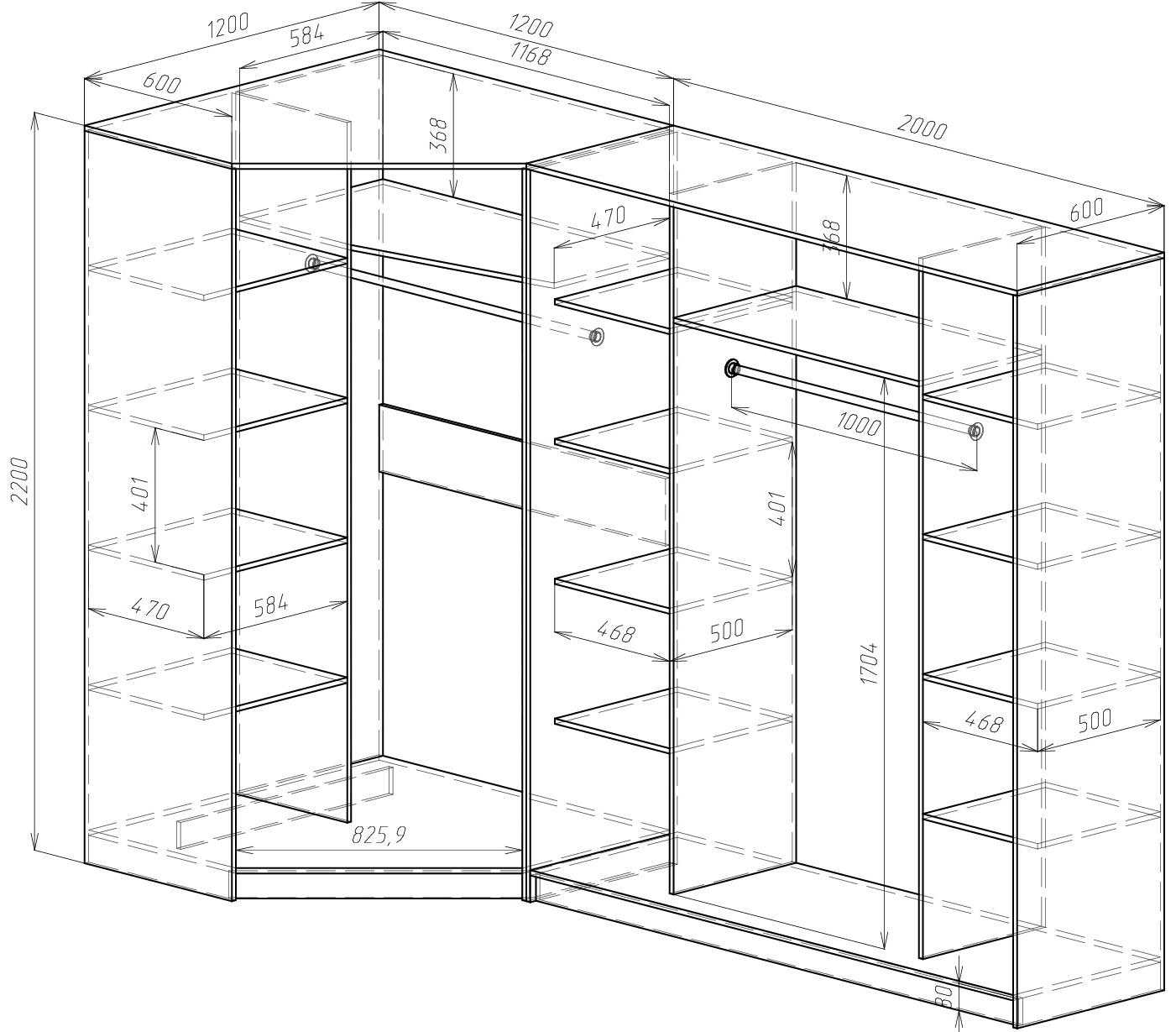 Угловой шкаф: примеры лучших моделей, чертежи и проекты с размерами (135 фото и видео)