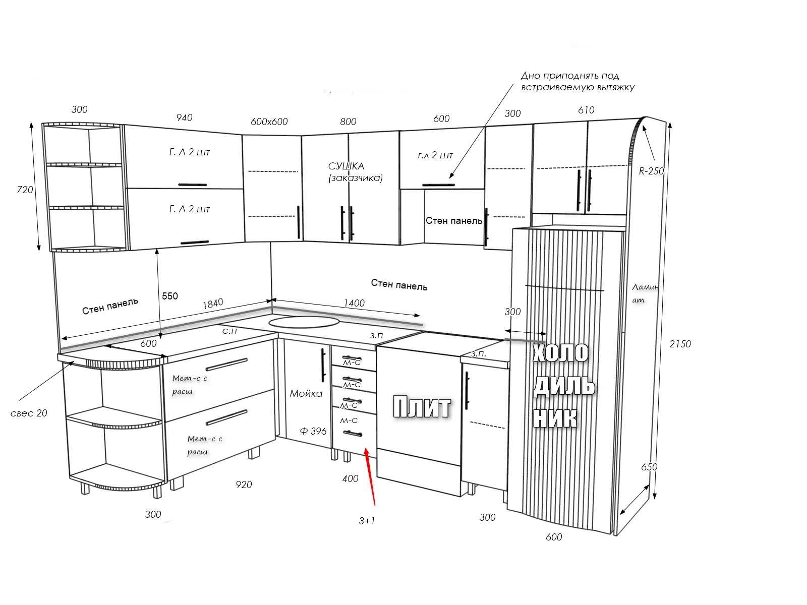 Разновидности мебельных щитов и какой из них лучше выбрать для кухни Чертежи и схемы кухни с размерами Сборка и установка мебели