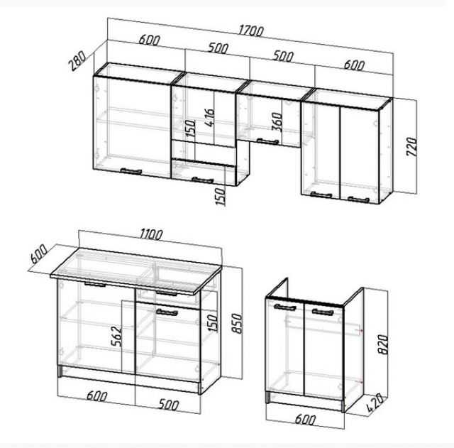 Размеры кухонных шкафов: стандартные по таблице, основные параметры, глубина и высота