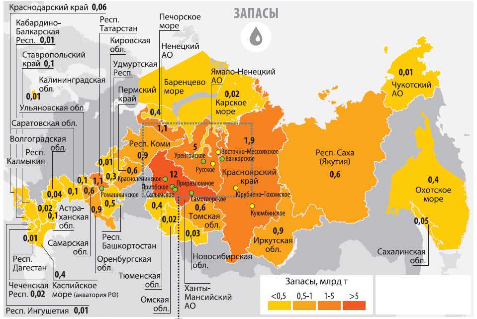 Где в россии нефть карта