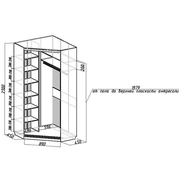 Угловой шкаф схема/чертеж - размеры угловых шкафов