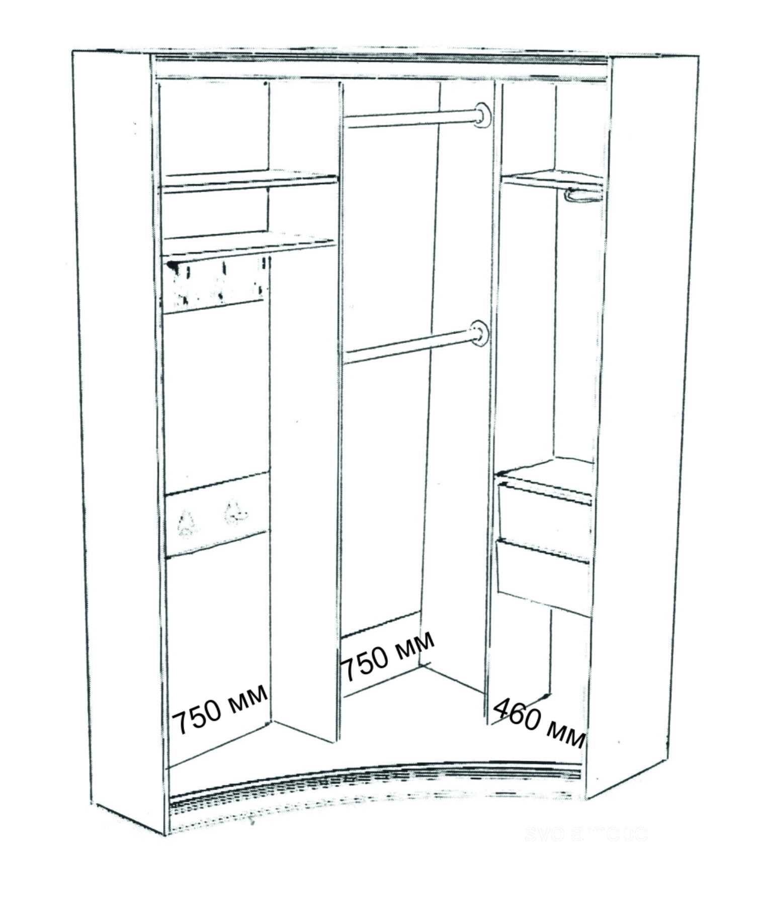 Угловой шкаф внутри в спальню: размеры и чертежи - 29 фото