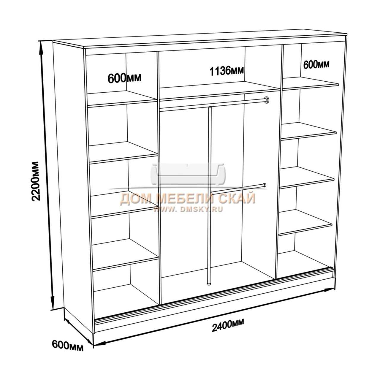 размеры отделений шкафа купе