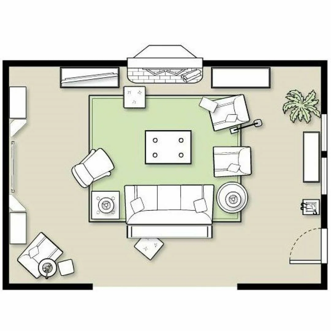 планировка мебели в пятиугольной комнате
